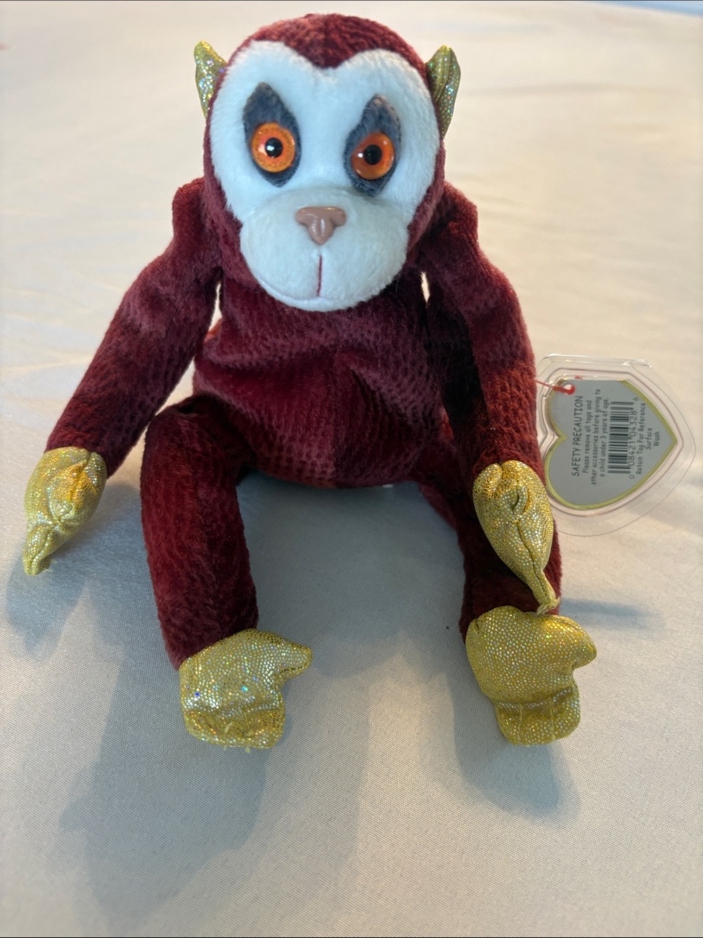 Ty Beanie Babies Zodiac Monkey with Sparkle Gold Hands and Feet